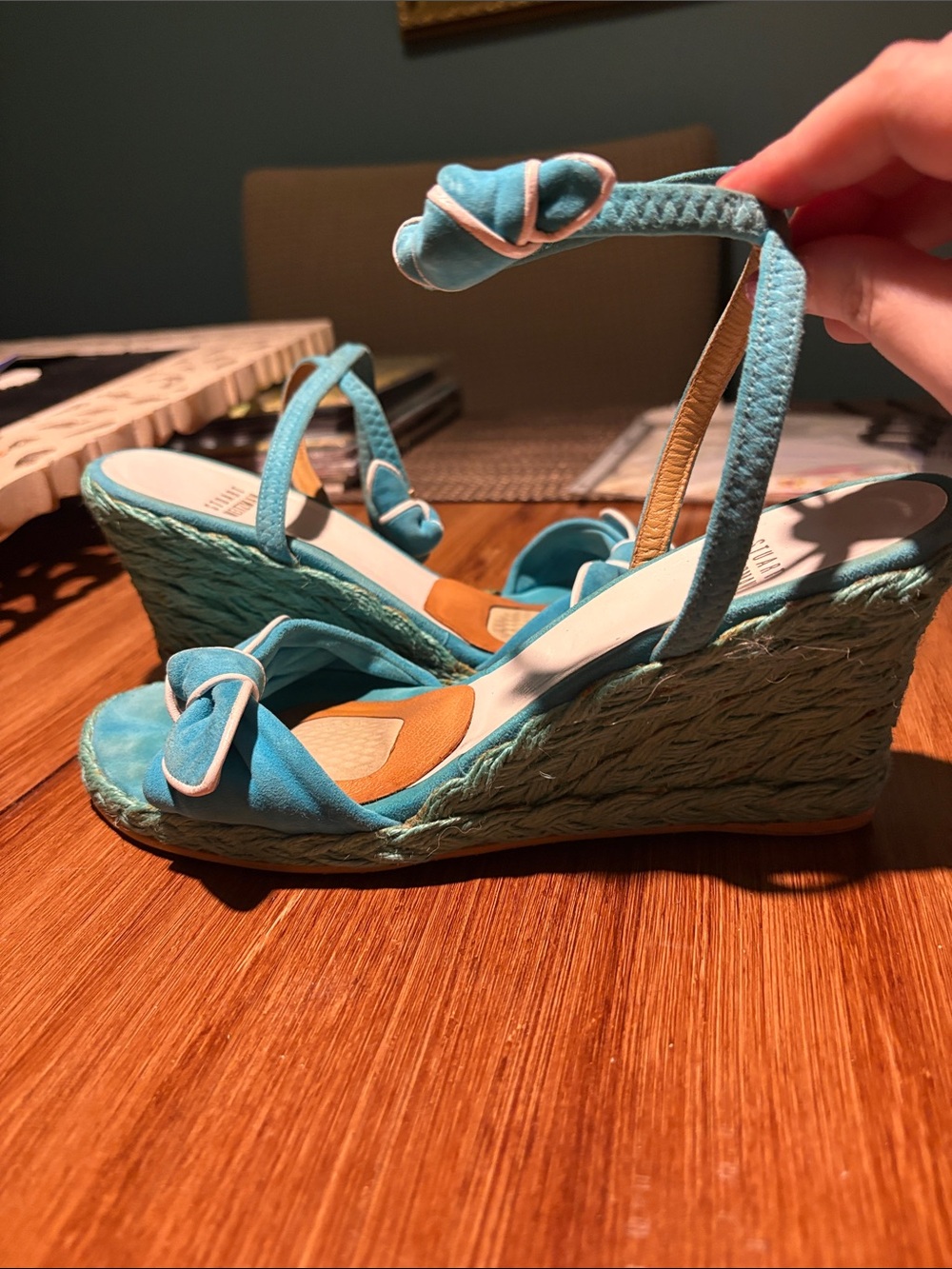 Stuart Weitzman Turquoise Wedge Espadrille Sandals
